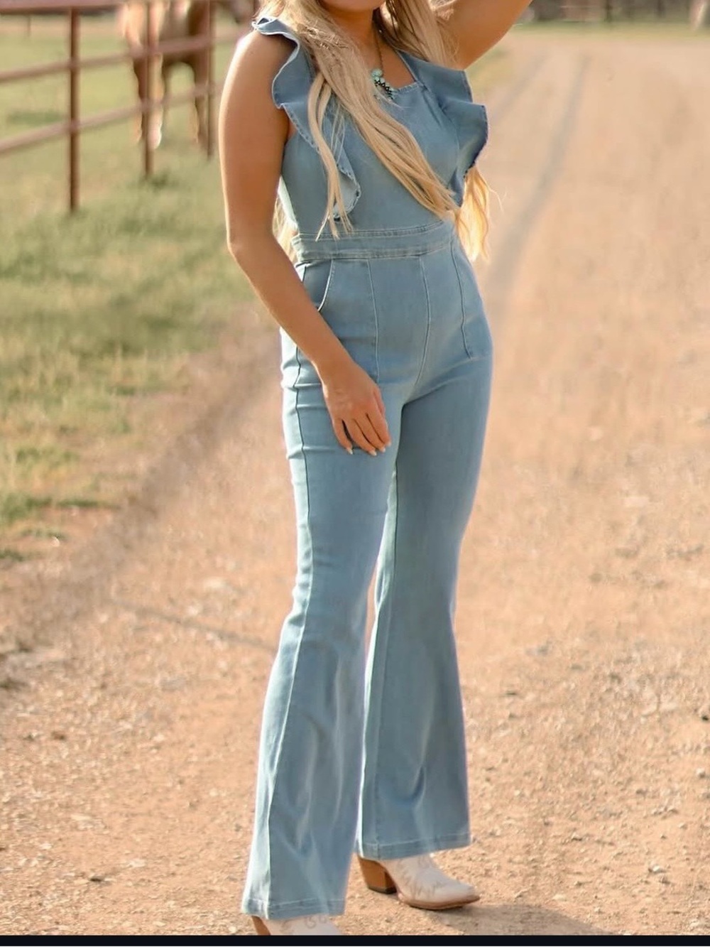 The Vintage Shop Light Blue High-Waist Flare Jumpsuit